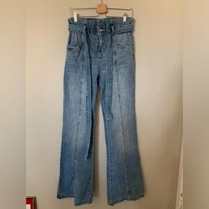 Tie waist long boot jeans